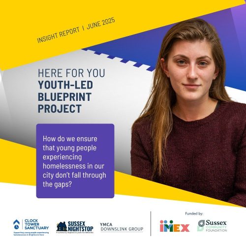 Picture of a young woman and title 'Here for You youth-led blueprint project