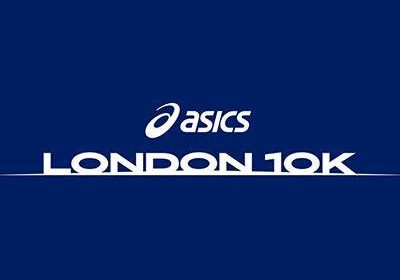 ASICS London 10K White logo on Blue background